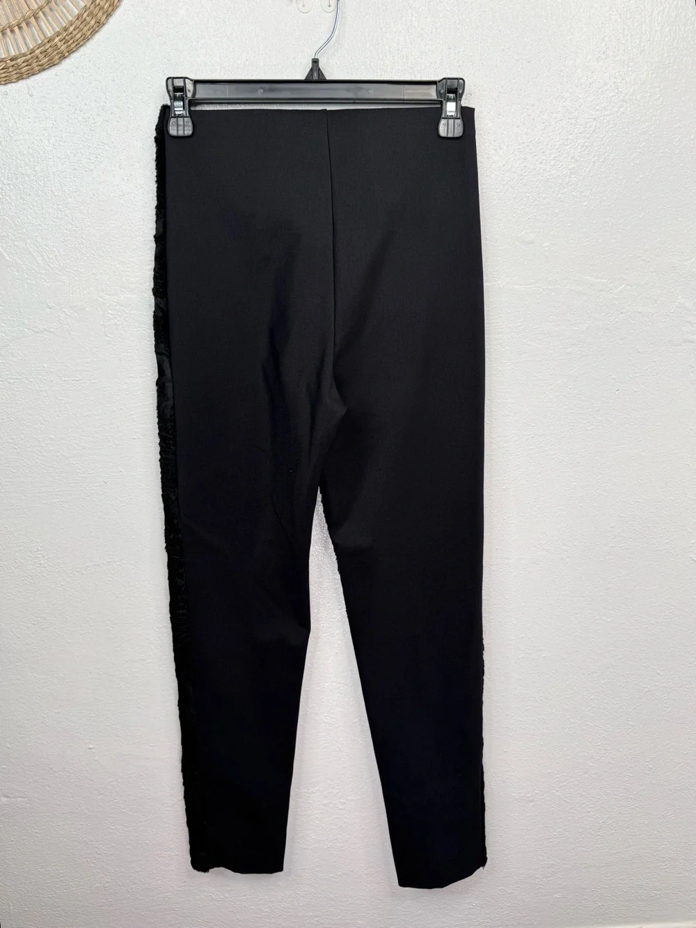 Vintage Van Buren Rare Leggings M Black Faux Fur Panel Leather Trim Stretch